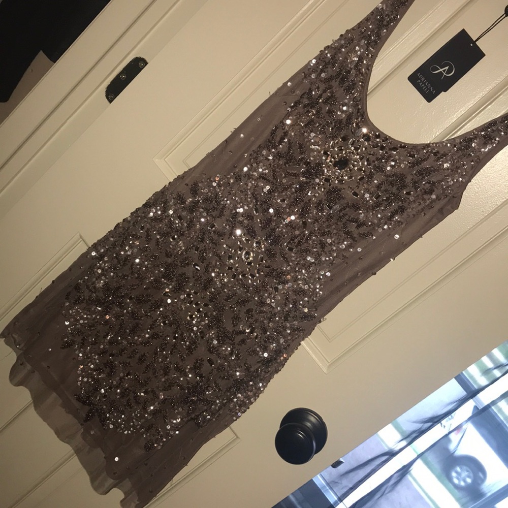 Adrianna Papell Short Bead Dress in Buf